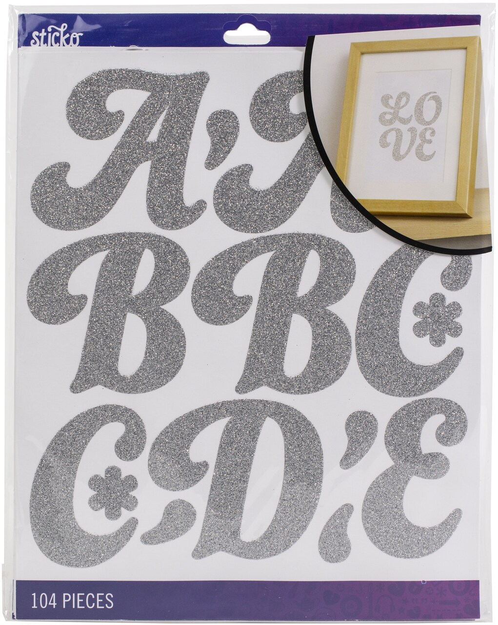 Sticko Alphabet Stickers - Funkydori Extra Large, Silver Glitter, 104pcs